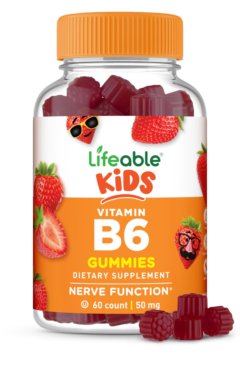 Lifeable Vitamin B6 Gummies for Kids | Great Tasting B6 Vitamins 50mg | Vegan Non-GMO Gluten Free | for Nerve Function Support | 60 Gummies 60 Count (Pack of 1)