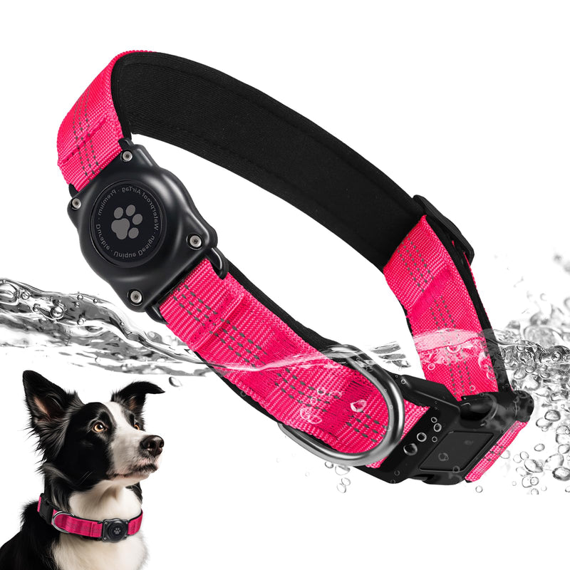 Upgraded AirTag Dog Collar, IP68 Waterproof Air Tag Dog Collar Holder, Reflective, Ultra-Durable, Comfortable Padded, Heavy Duty Dog Collars for Small Medium Large Dogs (L (14.8"-20.3"), Hotpink) L (14.8"-20.3") - BeesActive Australia