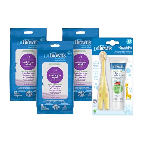 Dr. Brown's Infant-to-Toddler Toothbrush, Giraffe, Fluoride-Free Toothpaste, and Tooth and Gum Wipes, 3-Count