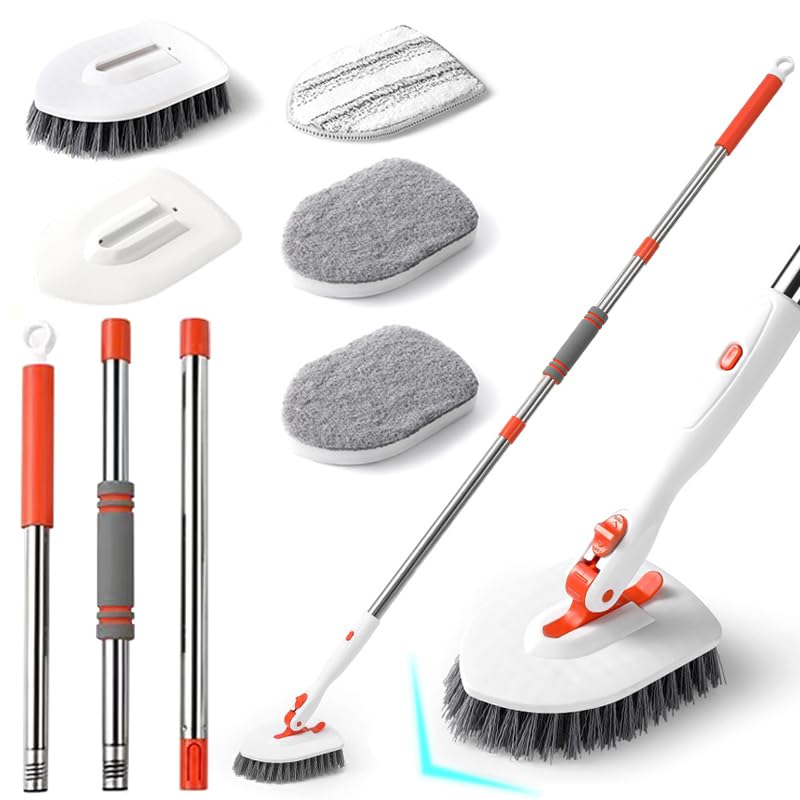 Onewly Shower Scrubber with Long Handle, 3 in 1 Bathroom Cleaning Brush with 24"-53" Extand Handle, Cleaning Supplies for Kitchens, Sinks, Toilets, Floors, Baseboards, Windows and Corners 9 Count - BeesActive Australia
