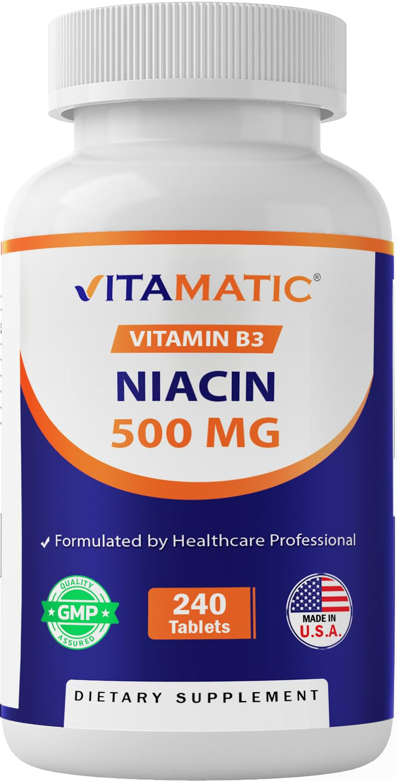Vitamatic Niacin (Vitamin B3) 500mg,240 Tablets - Non-GMO & Gluten Free 240 Count (Pack of 1)
