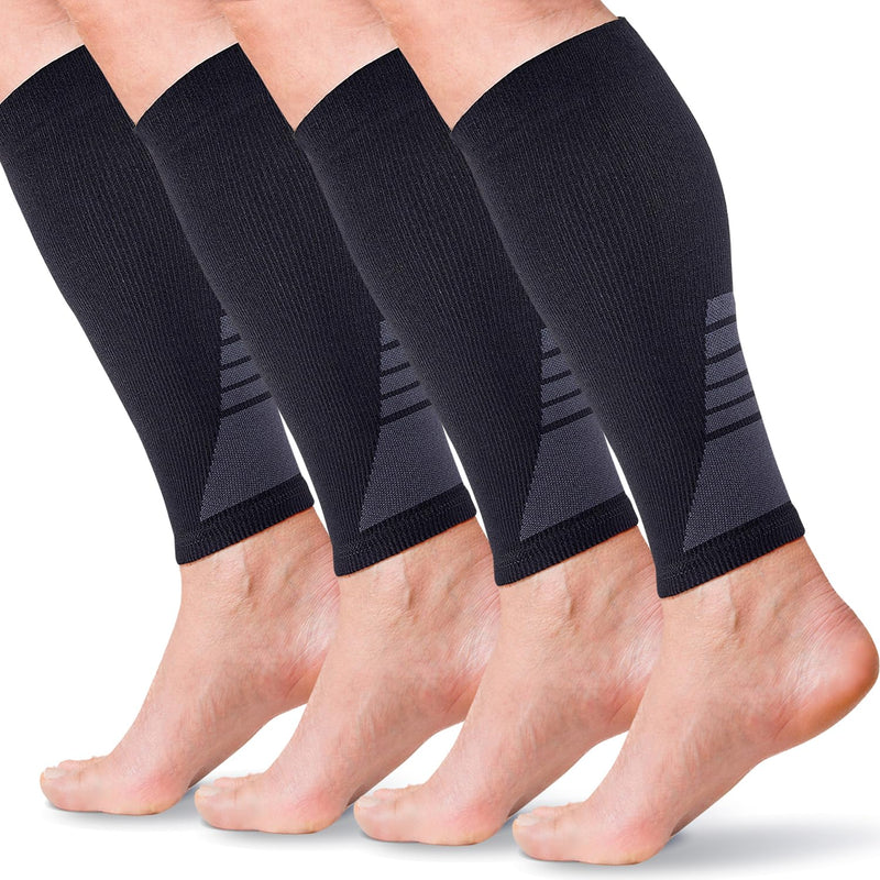 Calf Compression Sleeves for Men and Women - (2 Pair) Footless Compression Socks Support for Running, Cycling, Sports - Leg Sleeve Brace, Helps with Pain Relief Large Black (2 Pairs) - BeesActive Australia