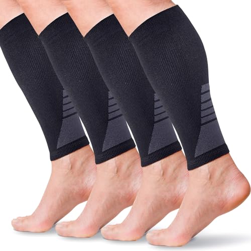 Calf Compression Sleeves for Men and Women - (2 Pair) Footless Compression Socks Support for Running, Cycling, Sports - Leg Sleeve Brace, Helps with Pain Relief Small Black (2 Pairs)