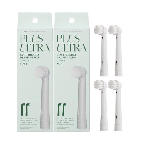 PLUS ULTRA Oral-B Compatible Electric Toothbrush Replacement Heads 4 Pack – Soft Bristles for Sensitive Teeth – Made with Recycled Plastic and Eco-Friendly 1 Count (Pack of 4)