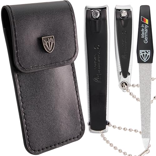 3 Swords Germany – Brand Quality fingernail & toenail Clipper, Manicure, Pedicure Nail Care by with Metal Nail File and case, Black Edition