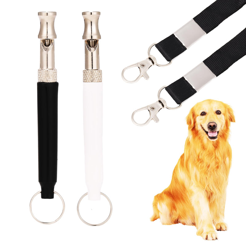 Dog Whistle 2 Pack with Adjustable Frequency, Ultrasonic Silent Dog Whistle to Stop Barking Neighbors Dog, Recall Train Dogs with Long-Range, with Lanyard (Black and White) - BeesActive Australia