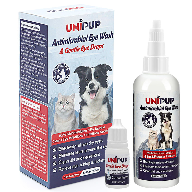 Dog Eye Wash 3.38 fl. oz and Eye Drops 0.34 fl. oz Set for Dogs and Cats to Flush and Soothe Eye Irritations, Dog Tear Stain Cleaner, for Allergies, Mucus, Irritation and Weepy Eyes - BeesActive Australia