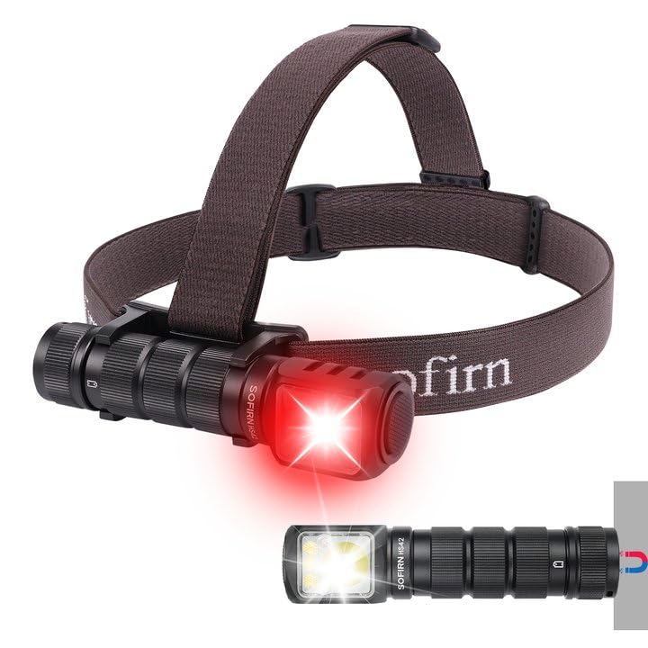 Headlamp Rechargeable with Red Light - Sofirn HS42 Headlamps for Adults, 2100 Lumens Head Lamp Super Bright, Led Right Angle Flashlight with Magnetic Base, Camping Head Light for Mechanic, Hunting