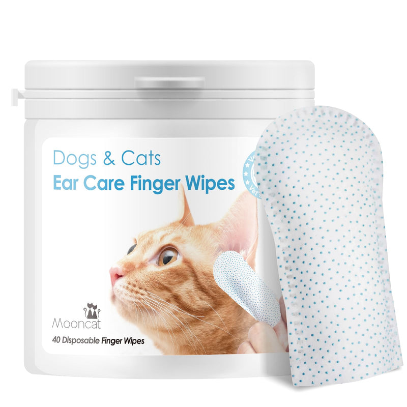Mooncat Ear Cleaner Wipes｜Ear Cleansing Finger Wipes for Cats ｜Ear Wipes for Cats｜Dog Grooming Supplies｜Reduces Dirt and Cleans Wax Buildup｜Pet Ear Wash Wipes｜— 40 Finger Wipes - PawsPlanet Australia
