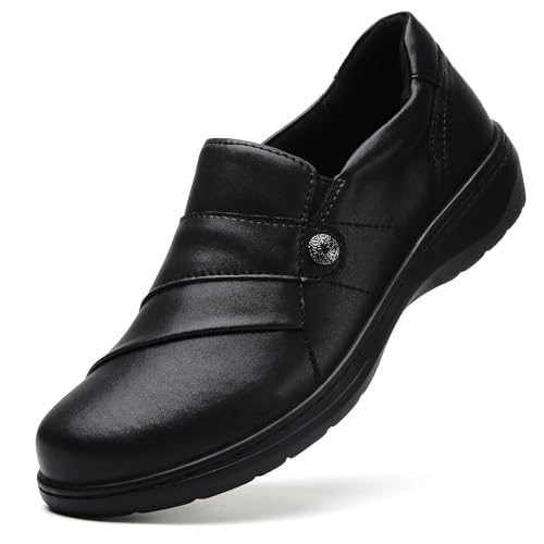 QAE Loafers for Women Orthopedic Shoes Comfortable Slip-Ons Work Flats Womens Business Casual Dress Penny Loafers 9 Black
