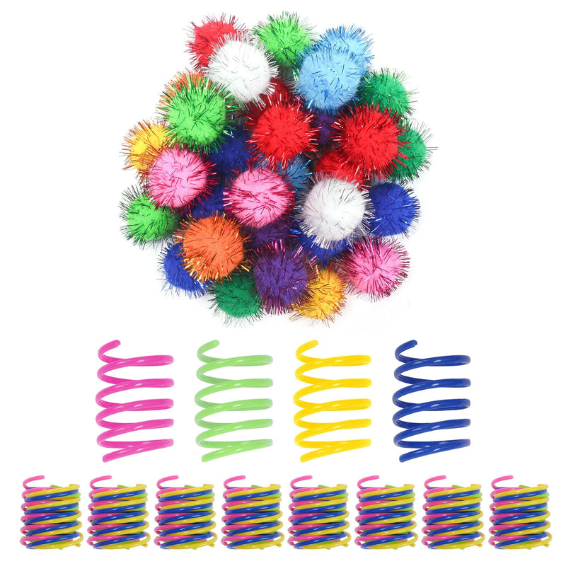 SEVENKA Cat Toys 30 Pcs Color Flash Balls and 36 Spring Toys, 1.1in Small Soft Cat Toy Ball Tinsel Pom Poms, Kitten Toys, Plastic Spiral Springs for Cat Swatting, Biting, Hunting, Active Healthy Play 30 Flash Balls & 36 Springs - BeesActive Australia