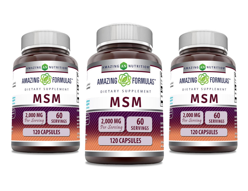 Amazing Formulas MSM (Methylsulfonylmethane) Supplement | 2000 Mg Per Serving | Capsules | Non-GMO | Gluten Free | Made in USA (120 Count | Pack of 3) 3 Pack