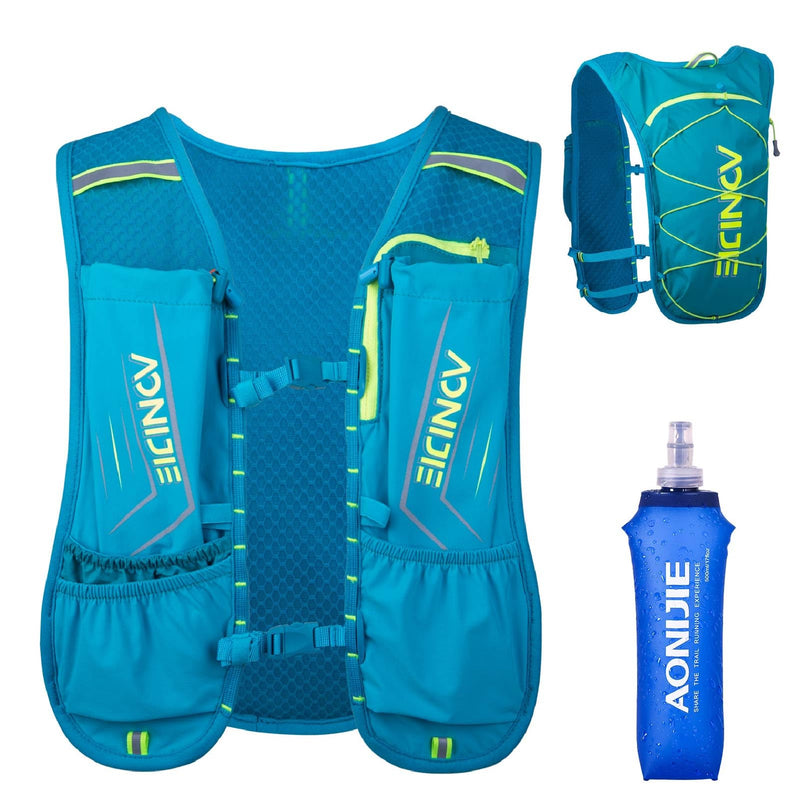 JEELAD Hydration Running Vest Backpack 5L for Men Women Jogging Hiking Marathon Racing Cycling Outdoor #02 Blue - with a Soft Water Bottle (500ml) One Size