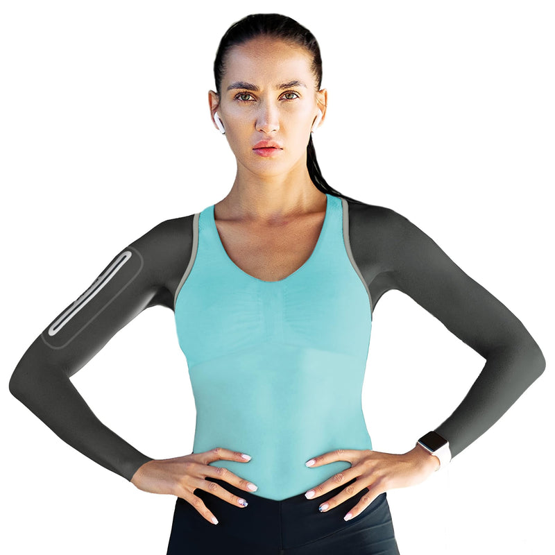 Amphipod Unisex ArmPod Run Sleeves, Reflective Runners’ Wearable Storage for Running, Jogging & Training Small-Medium Charcoal/Silver