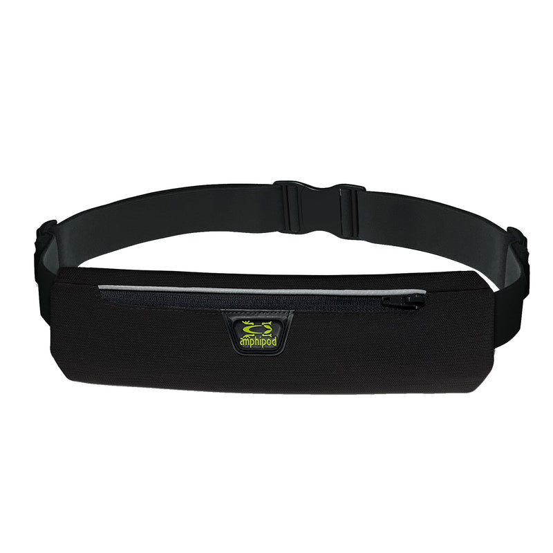 Amphipod AirFlow MicroStretch Plus Belt, Ultra-Light Minimalist Runners Waist Pack Bag for Running & Walking, Men & Women - Black/Silver - XL