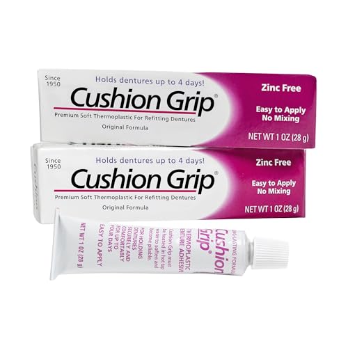 Cushion Grip Thermoplastic Denture Adhesive - Refits & Tightens Dentures 2 Pack