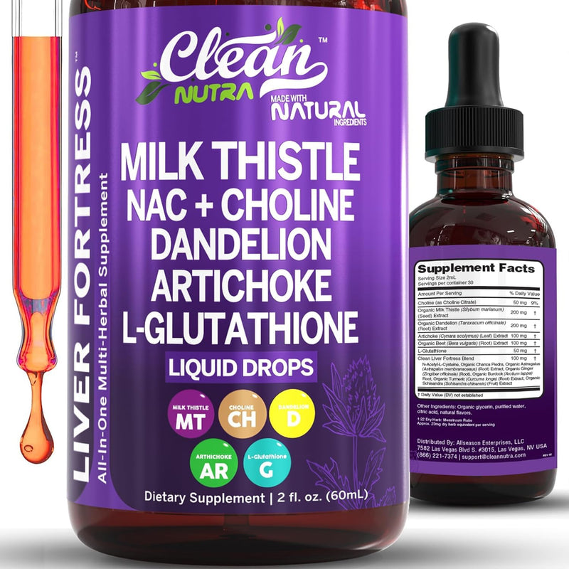 Clean Nutraceuticals Milk Thistle NAC Liver Cleanse Detox & Repair Supplement Liver Support Liquid Drops with Dandelion Extract, Artichoke, Chanca Piedra, Choline, L-Glutathione, Burdock, Schisandra 1 - BeesActive Australia
