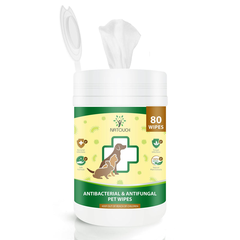 Antifungal and Antibacterial Wipes for Dogs & Cats, Dog Yeast Infection Treatment Wipes, All Natural Grooming Wipes for Cleaning, Help with Hot Spots, Ringworm, and Skin Infections, 80 Count - PawsPlanet Australia
