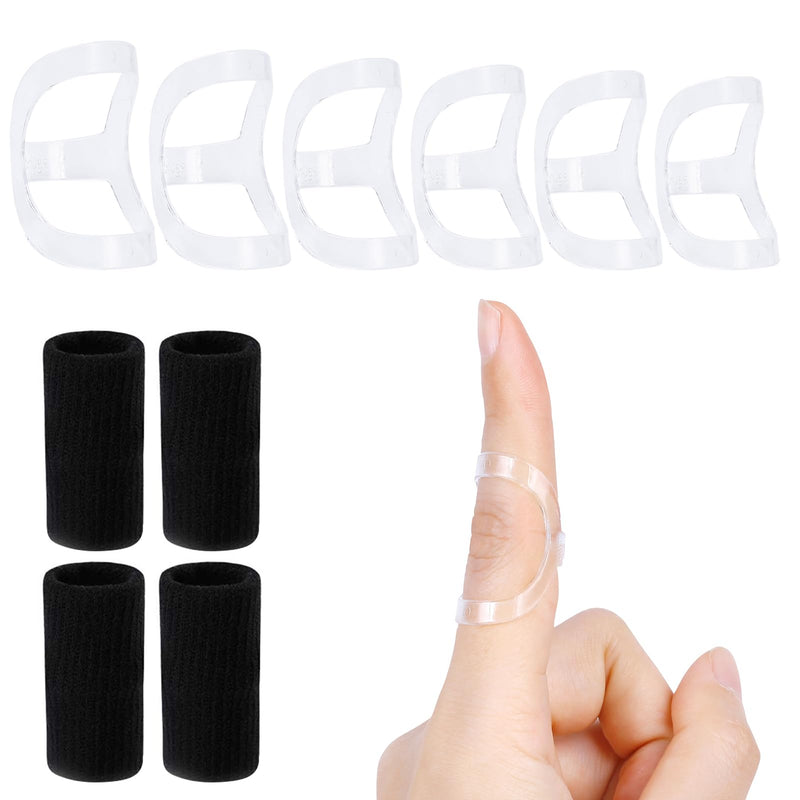 10Pcs Clear Oval Finger Splints & Sleeves Kit, 6 Graduated Trigger Finger Splint & 4 Finger Sleeves for Trigger/Mallet/Arthritis/Straightening, Finger Brace Support for Thumb/Middle/Ring/Index/Pinky(Size 4,5,6,7,8,9) Size 4,5,6,7,8,9