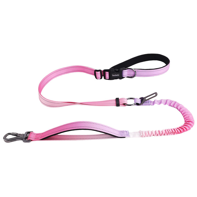 Hands Free Dog Leash for Small Medium Large Dogs, Adjustable Length no Hands Bungee Dog Running Leash, Cross Body, Shoulder & Waist Leash for Walking and Training with Car Seat Belt 4.5-7.5FT Pink Unicorn - BeesActive Australia