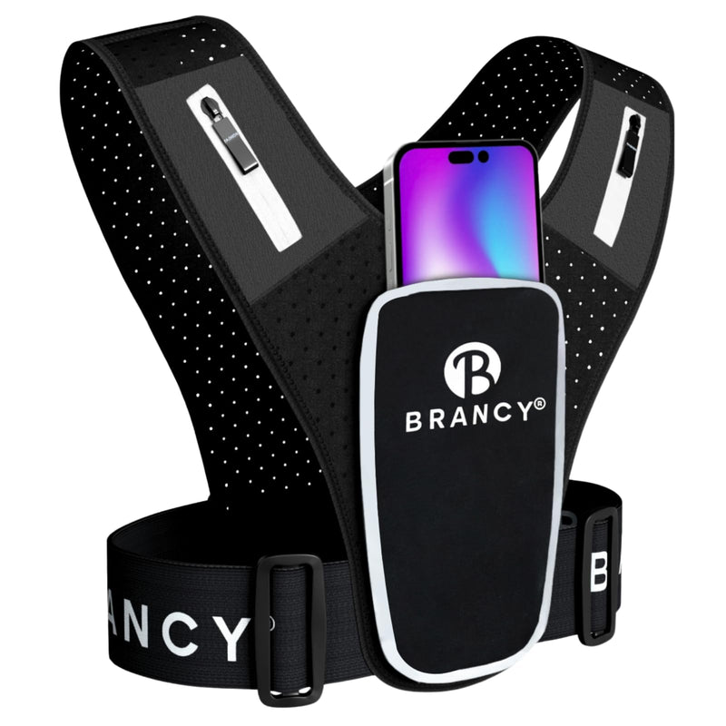 Brancy Running Phone Holder Vest - Reflective Running Vest for Women & Men with 2 Shoulder Zipper Pockets | Alternative Lightweight Backpack | Adjustable Waterproof Running Vest with Phone Holder