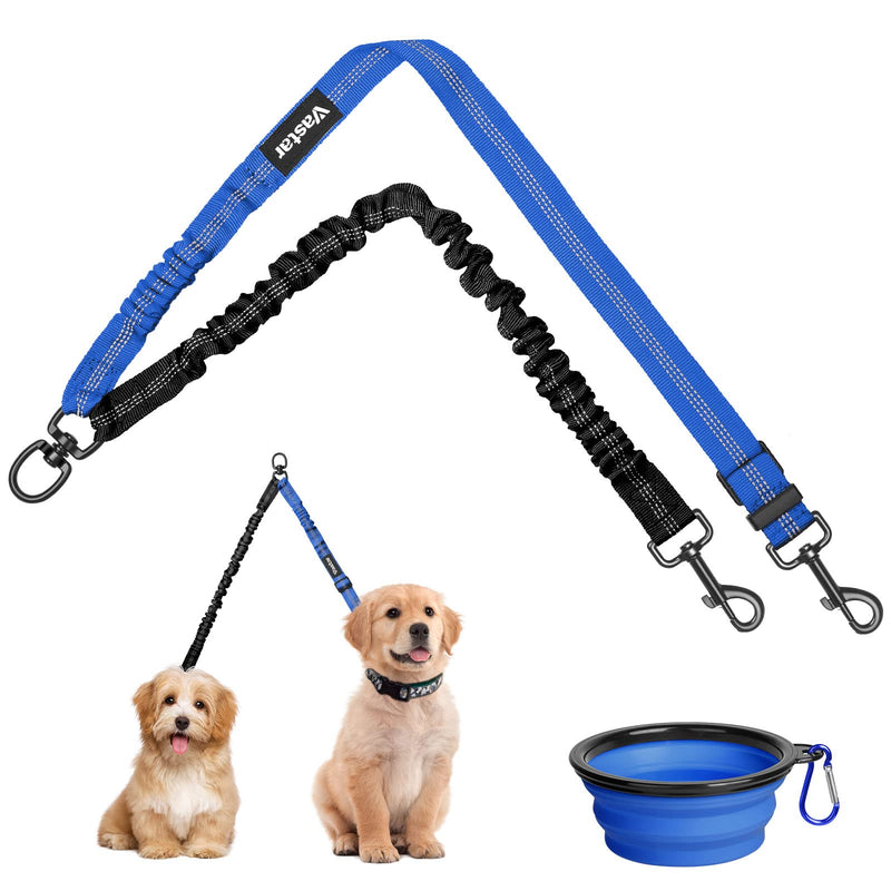 Vastar Double Dog Walker, Adjustable Heavy Duty Double Dog Leash for Pets, Premium Quality Dog Leash Coupler for 2 Dogs (Black+Blue) Black+Blue - BeesActive Australia