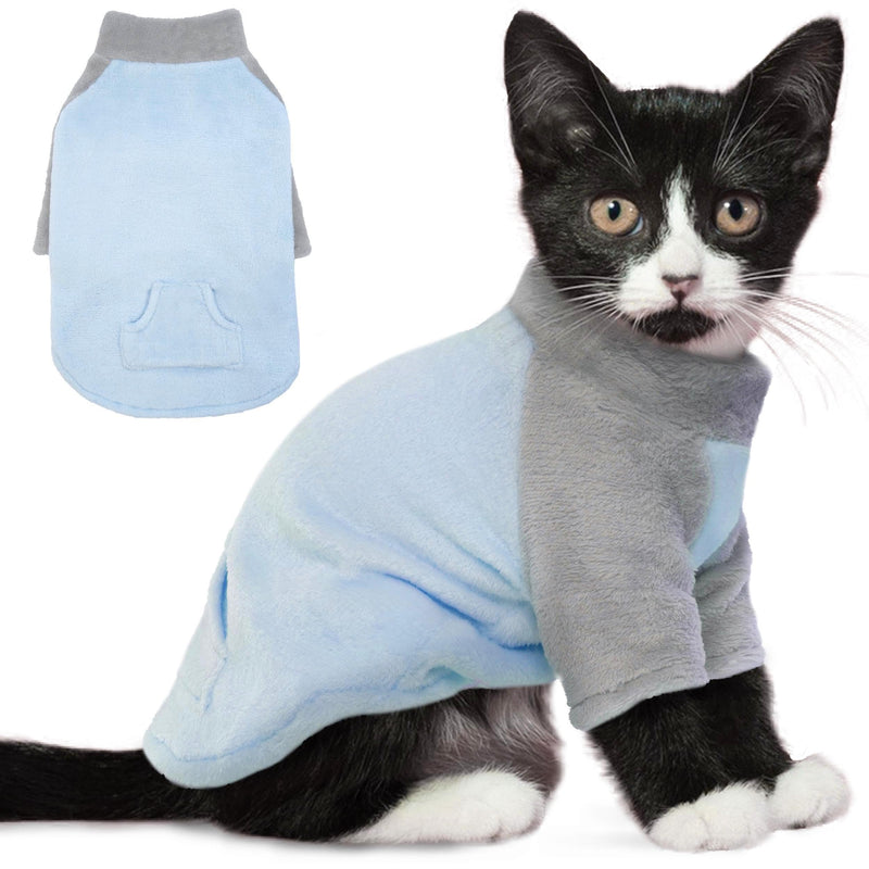 PUMYPOREITY Kitten Sweater, Fleece Cat Shirt, Turtleneck Cat Clothes, Winter Warm Cat Outfit, Thick Cat Sweaters for Cats Only, Blue, XS X-Small - BeesActive Australia