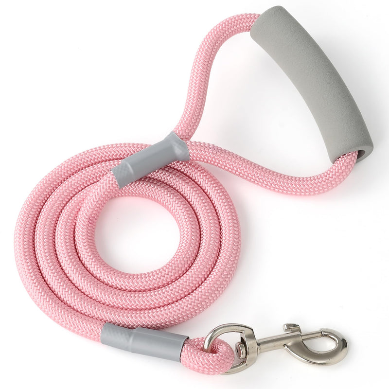 Mile High Life Dog Leash, with Comfortable Padded Handle, Pink Nylon Rope Leash with Steel Tips, Heavy Duty 5 Feet Pet Leashes (Pink,60 Inches) 4 Feet Nylon Rope -Pink