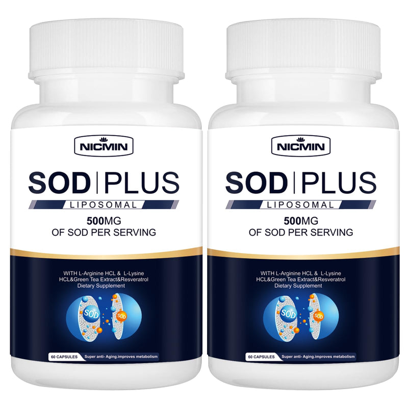 500MG Superoxide Dismutase Supplement - SOD Plus with Liposomal Glutathione, AKG, Green Tea Extract, L-Arginine, Lysine, Resveratrol and Vitamin E for Immune Support, Antioxidant 120 Capsules