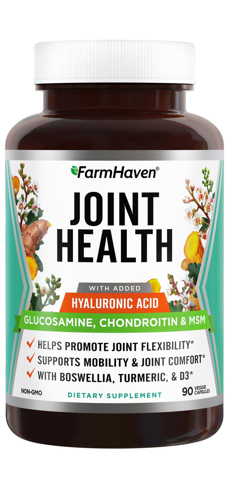 FarmHaven Glucosamine Chondroitin MSM with Boswellia, Turmeric| Added Hyaluronic Acid & Vitamin D3 | Promotes Joint & Muscle Health & Inflammation Response | Non-GMO & Gluten Free | 90 Capsules | Supports Joint Health and Healthy Inflammation Response ...