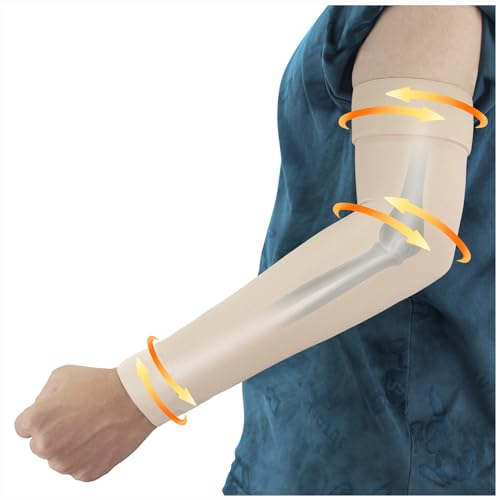Hiball Lymphedema Medical Compression Arm Sleeve for Men Women, 20-30 mmHg Graduated Compression Full Arm Support with Silicone Band, Long Circulation Pressure Arm Brace for Arthritis, Bursitis, Edema Beige (Single) Large