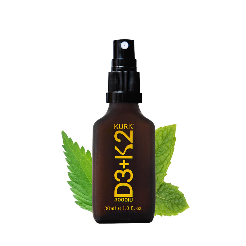 Kurk Vegan Vitamin D3 K2 Spray for Everyday Wellness (1 Fl Oz) | Delivers K2 MK-7 Vitamin Supplement and 3000IU D3 for Adults, Plant Based with Natural Ingredients, Refreshing Mint Taste