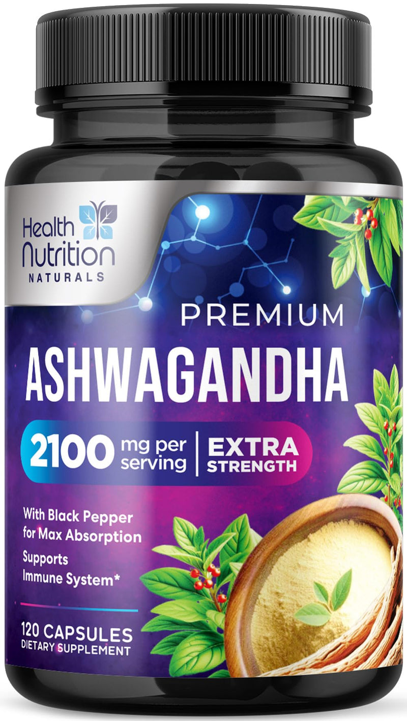 Ashwagandha Supplements - Best Ashwagandha Root & Powder Capsule with Black Pepper for Max Absorption - Naturally Calm & Unwind for Women & Men - Vegan, Gluten Free, USA Bottled - 120 Capsules 120 Count (Pack of 1)