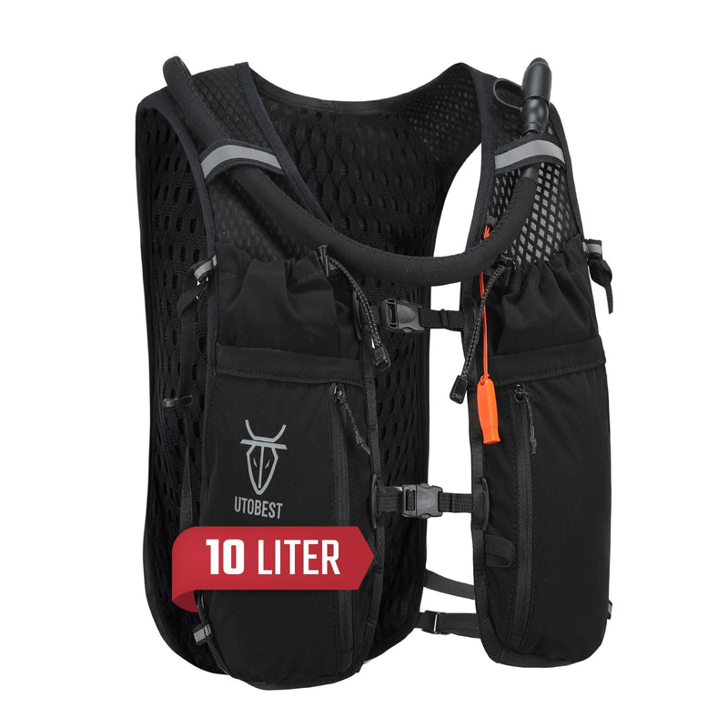 Upgrade Running Hydration Vest 10L, Running Backpack for Women Men Multi-Functional Storage, Adjustable Water Vest for Trail Marathon Race Jogging Cycling Black with 2L Bladder ML (Chest Size:35-40inch)