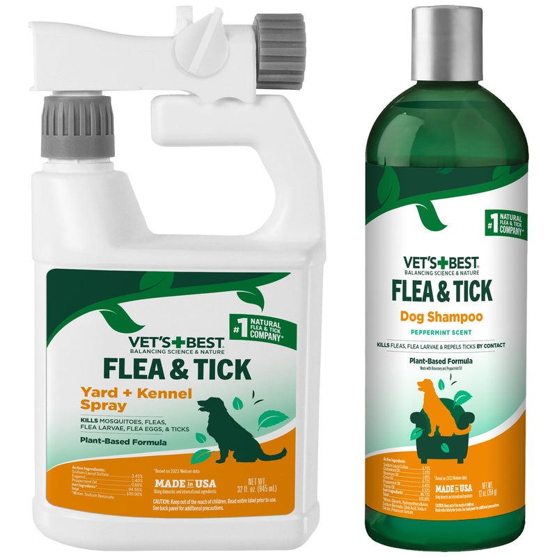 Bundle of Vet's Best Flea and Tick Yard & Kennel Natural Spray - 32 oz + Vet’s Best Flea & Tick Advanced Strength Natural Dog Shampoo - 12 oz