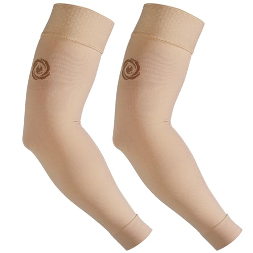 NURCOM Compression Arm Sleeve, 20-30 mmHg, With Silicone, Beige 2XL Beige(with Silicone Top Band) XX-Large(2 Pack)