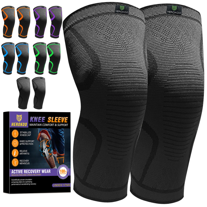 2 Pack Knee Braces for Running Knee Pain, Compression Knee Brace for Women & Men, Knee Sleeve, Sports Knee Braces for Meniscus Tear, ACL & Arthritis Pain Relief (Black, Medium) Black