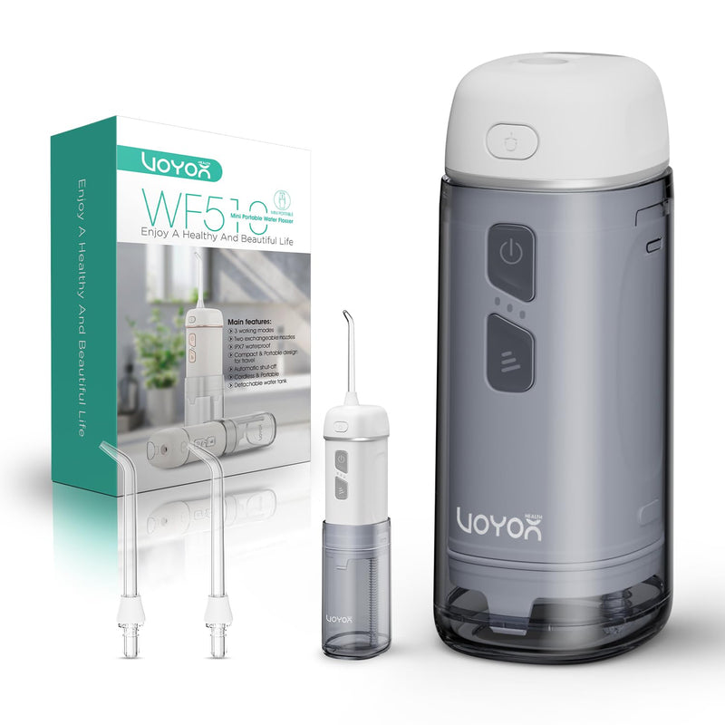 VOYOR-HEALTH Portable Water Flosser Cordless, Mini Travel Oral Irrigator with Telescopic Water Tank, IPX7 Waterproof Water Dental Flosser for Teeth Cleaning Braces & Dental Care WF510 (Silver) Silver