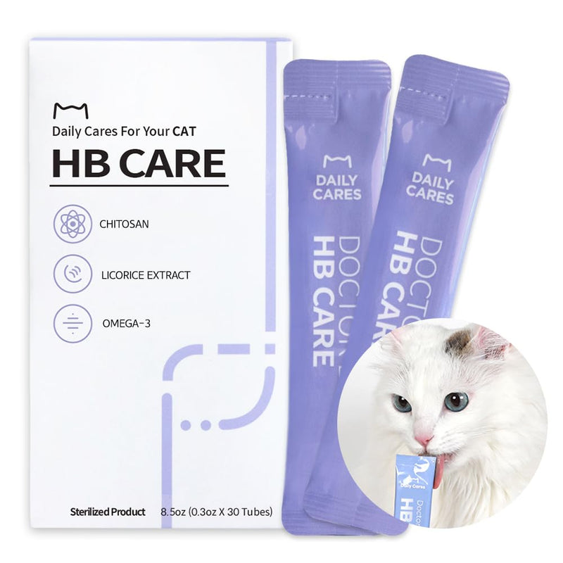Dr.by HB Care Hairball Supplement for Cats– Korean Made Hairball Relief Furball Control Remedy & Digestive Support Supplements with Omega-3, Chitosan-30 Individuallly Packaged (1 Pack, 30 Count) - BeesActive Australia