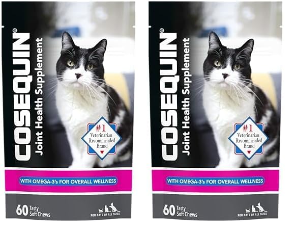 Nutramax Cosequin Joint Health Supplement for Cats - with Glucosamine, Chondroitin, and Omega-3, 60 Soft Chews (Pack of 2) 60 Count (Pack of 2) - PawsPlanet Australia