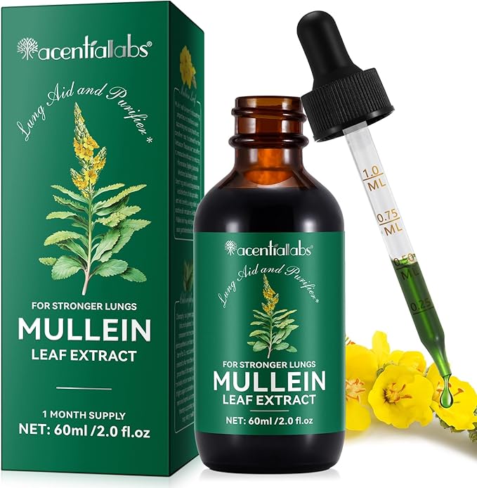 Mullein Drops for Lungs, 16-in-1 Mullein Leaf Extract for Lung Cleanse, Respiratory, Immunity, with Quercetin, Marshmallow, Black Cumin Seed, Elderberry, Mullein Liquid, Non-GMO, 2 Fl Oz 2 Fl Oz (Pack of 1) - BeesActive Australia