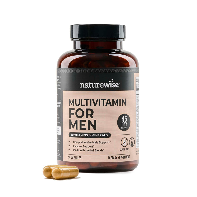 NatureWise Multivitamin for Men - Daily Male Support - Minerals & Herbs for Energy, Performance, Immunity - with Vitamin A, C, D, B-Complex - Soy & Gluten-Free, Non-GMO - 90 Capsules[45-Day Supply] Unflavored 90 Count (Pack of 1)