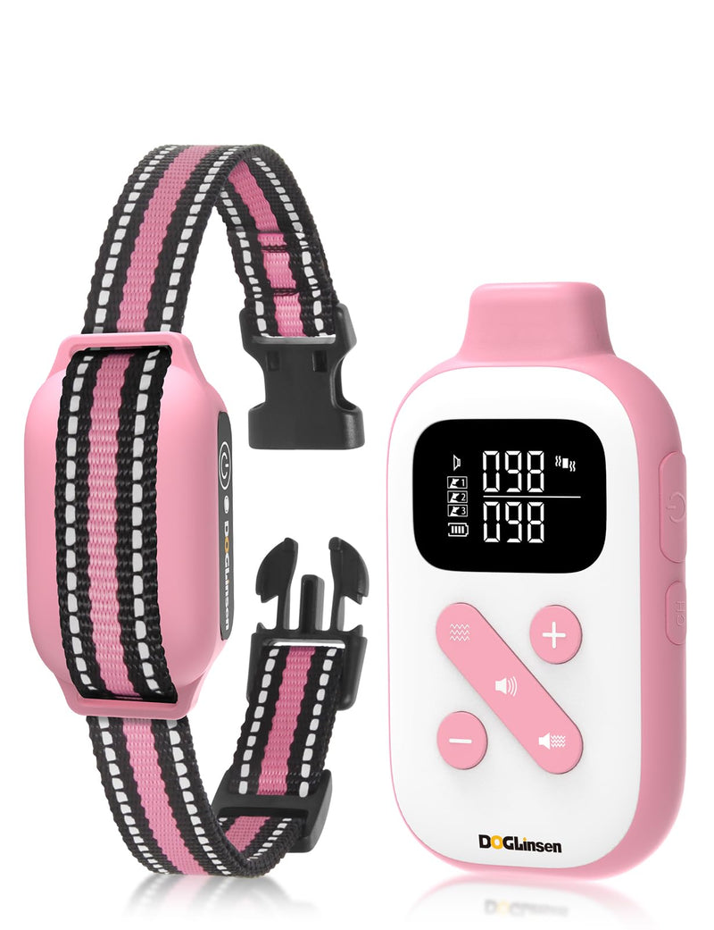 No Shock Dog Training Collar, Beep and Vibrating Dog Collar No Shock, No Shock Dog Collar with Remote 2800Ft, Vibration Collar for Small Puppy Medium Large Dogs - No Prongs Pink-White - BeesActive Australia