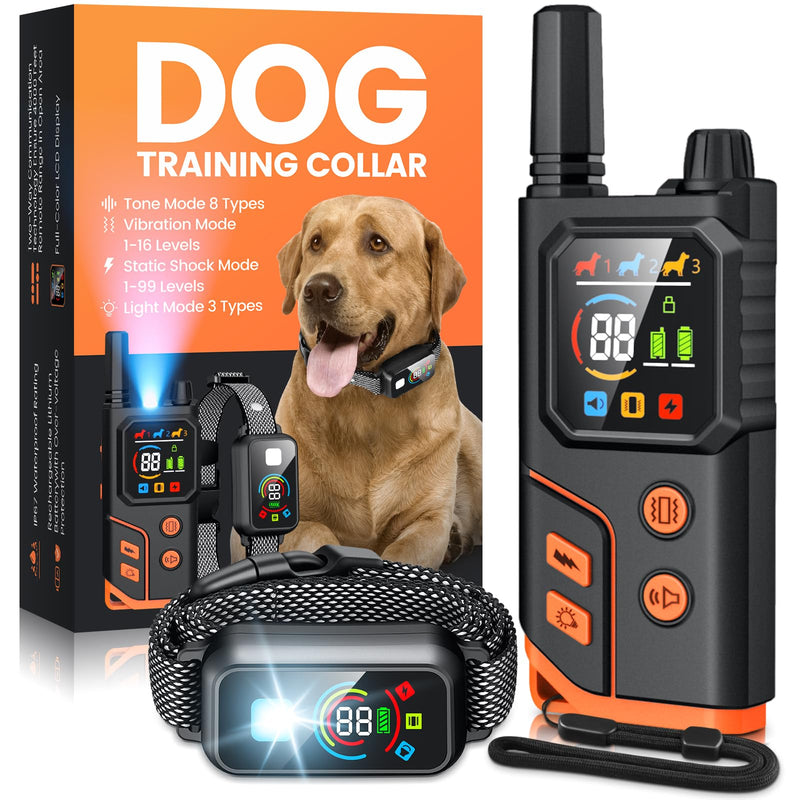 Dog Shock Collar 4000FT with Light for Night Walks, Dog Training Collar with Remote Control, E Collar with Adjustable Pitch Beep,Vibration and Shock,Rechargeable Waterproof Shock Collar for Dogs Black - BeesActive Australia
