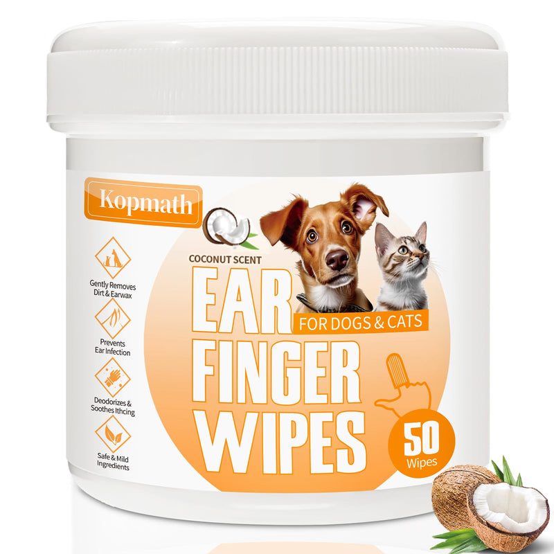 Dog Ear Wipes, Ear Cleaner Finger Wipes for Dogs & Cats, Gently Remove Earwax & Odor, Soothe Ear Itching and Infection, Easy to Use, Natural Cat Ear Wipes for Dogs, 50 Count, Coconut Scent 02-Ear Wipes 1.5" 50pcs - BeesActive Australia