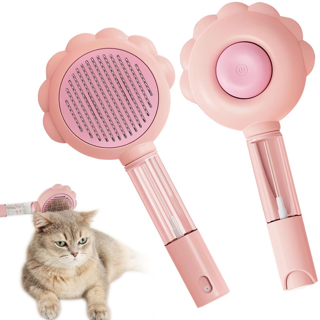 TOOVREN Spray Cat Brush with Release Button, Cat Brushes for Indoor Cats, Self Cleaning Cat Hair Brush for Removing Tangled and Loose Hair, Pet Hair Removal Comb for Cats and Dogs (Pink) pink