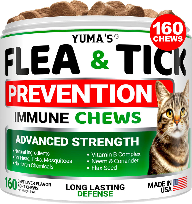 Flea Treatment for Cats - Flea and Tick Prevention for Cats - 160 Soft Treats - Natural Oral Supplement Pills for Kittens - All Breeds & Ages - Made in USA 160 Chews - BeesActive Australia