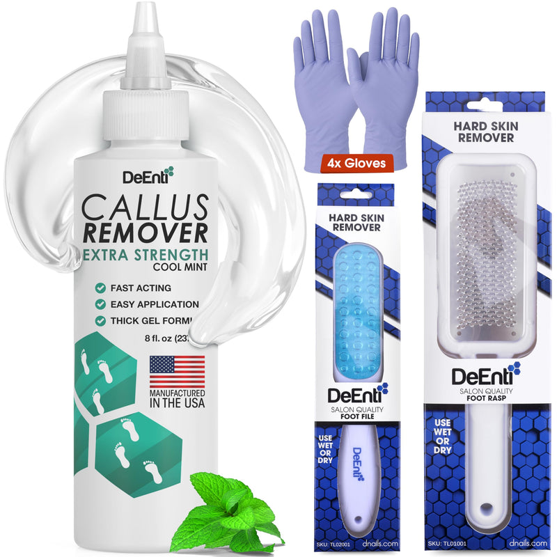 DeEnti Callus Maintenance Pack, Bundle Includes Mint Scented Callus Remover, Metal Foot Rasp, Foot File, and 4 Pairs of Gloves, Salon Grade Foot Care, Home Manicure and Pedicure Kit Cool Mint 8 Ounce Kit - BeesActive Australia
