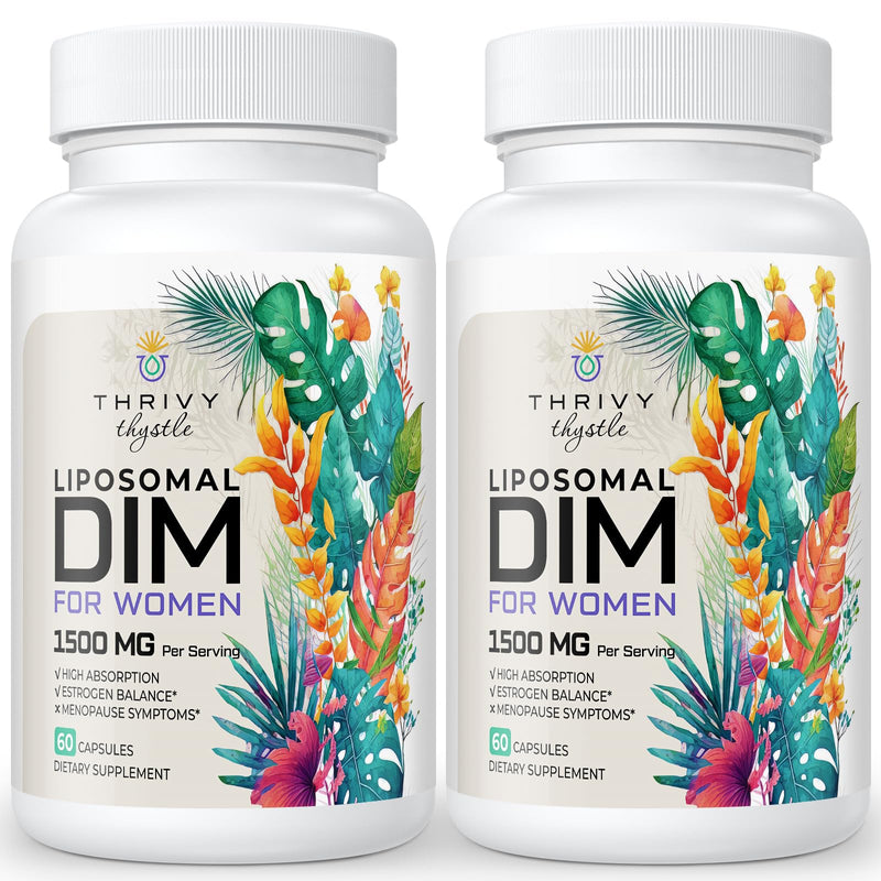 Liposomal DIM 400 mg - Hormone Balance, Estrogen Support for Women, DIM Supplement with Vitamin E, Evening Primrose, Black Cohosh, Omega-3 Fatty Acids (120 Capsules) 60 Count (Pack of 2)