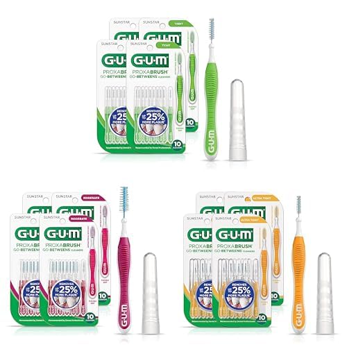 Bundle of GUM Proxabrush Go-Betweens - Tight 10ct (4Pk), Moderate 10ct (4Pk), Ultra Tight 10ct (4Pk), Interdental Brushes 10ct (4Pk , Dental Picks for Plaque Removal, Safe for Braces & Dental Devices